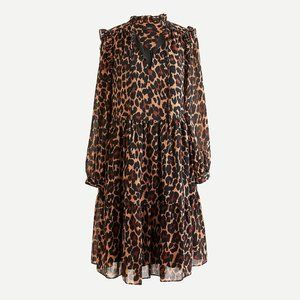 NWOT J. Crew Tie-neck tiered dress in leopard crinkle chiffon - XS